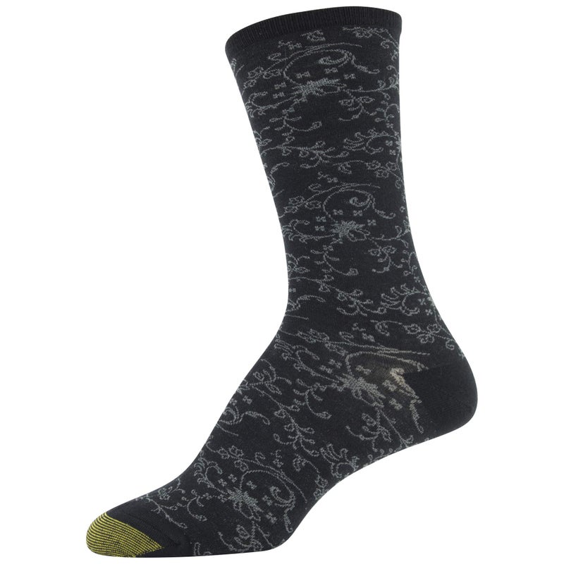 GOLDTOE Women's Scrolls Dress Crew Socks, 3 Pairs, Black Floral/Black/Black Vine, Shoe Size: 6-9 - Image 3
